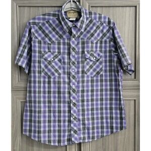 Wrangler Mens Western Shirt XL Pearl Snap SS Plaid Cowboy Purple Black